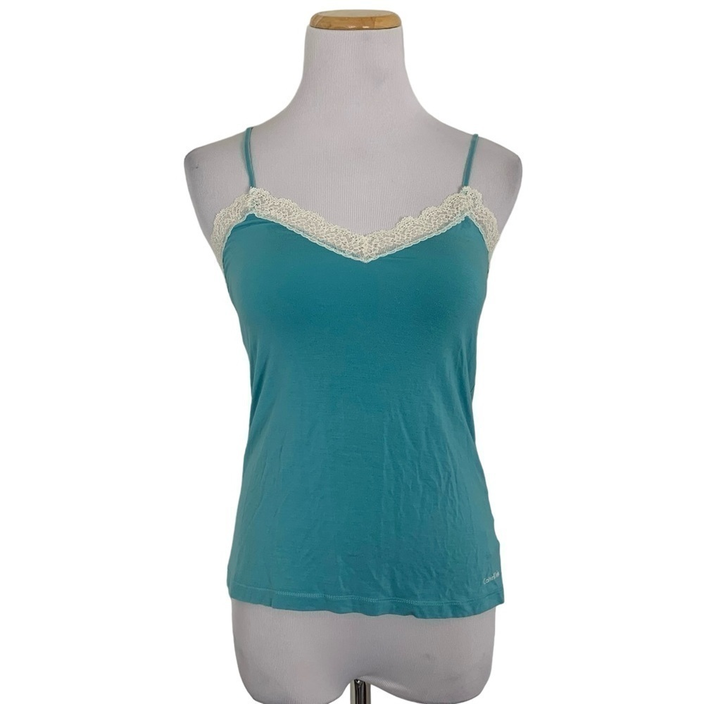 Calvin Klein sleepwear lace trim tank top stretch turquoise